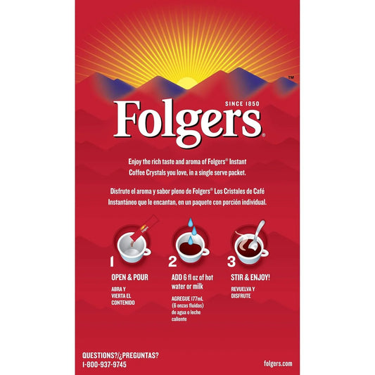 Folgers Classic Roast Instant Coffee Crystals, 7 Single Serve Packets (Pack of 12)
