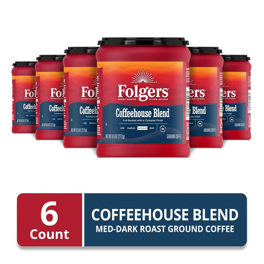 Folgers Coffeehouse Blend Ground Coffee, 6 (9.6-Oz.) Canisters
