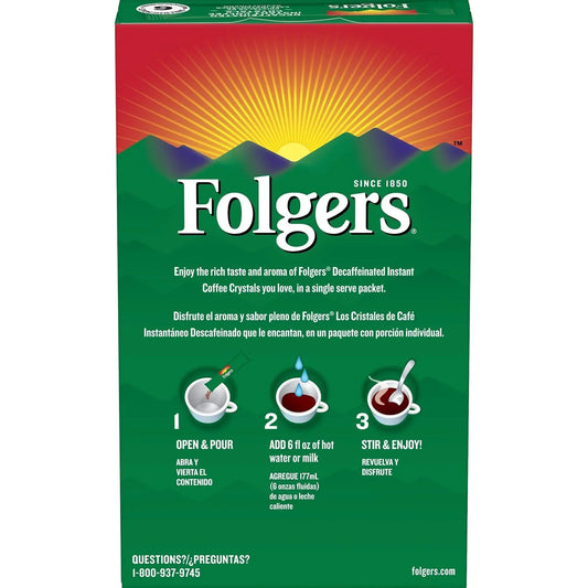 Folgers Classic Decaf Decaffeinated Instant Coffee Crystals, 6 Single Serve Packets (Pack of 12)