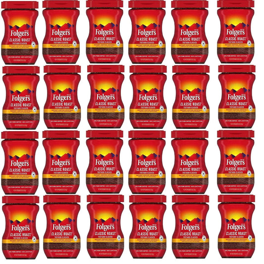 Folgers 20083 Classic Roast Instant Coffee Crystals, 3 Ounces, 100% Pure Coffee, Medium Roast, Easy-open Flip Top Lid, Portable Plastic Jar, Pack of 24
